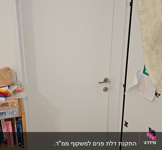 דלת לבנה עם ידית מתכת כסופה